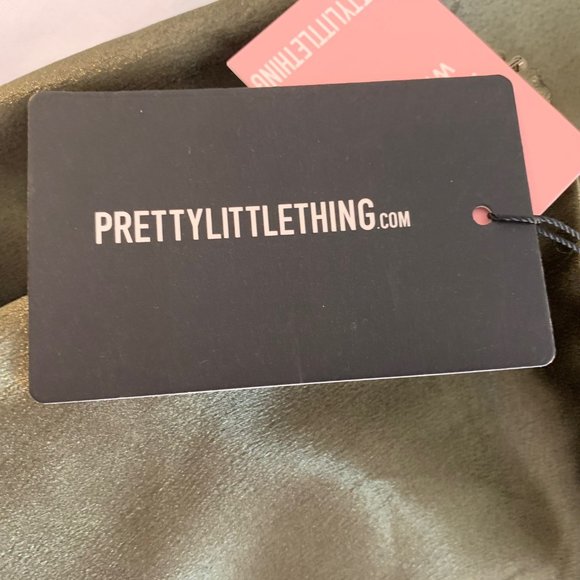 NWT PrettyLittleThing Khaiki Satin Ruched Side Split Leg Maxi Size 4 - Picture 10 of 14